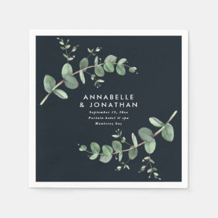 Black chic elegant eucalyptus foliage wedding napkin