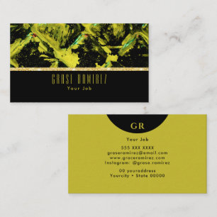Black Chic Faux Gold Glitter Monogram Business Card
