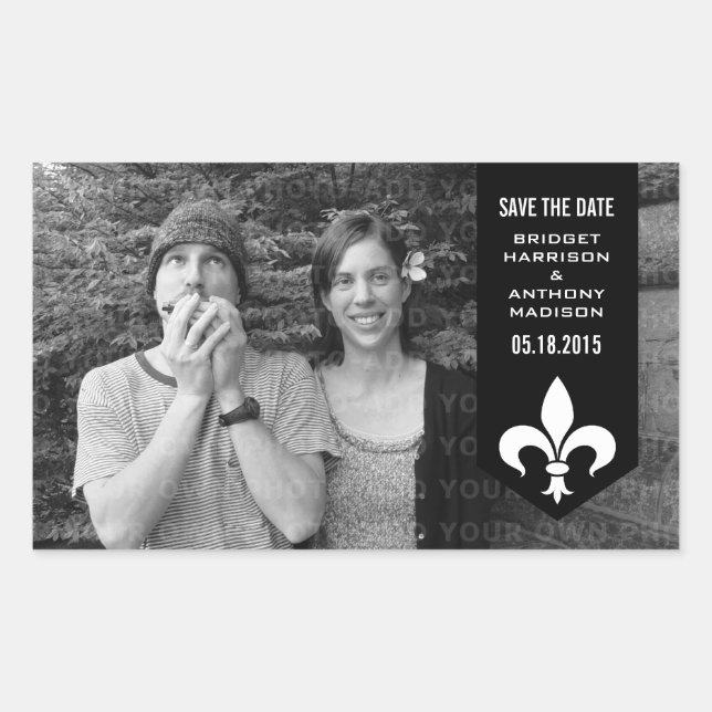 Black Chic Flourish Banner Save the Date Stickers (Front)