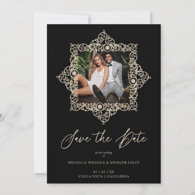 Black Chic Flourish Ornament Lace Effect Photo (Front)