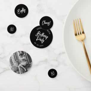 Black Chic Lettering 80th Birthday Party Photo Confetti