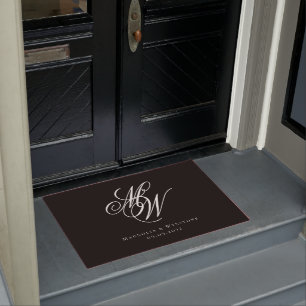 Black Chic Monogram Newlyweds Doormat