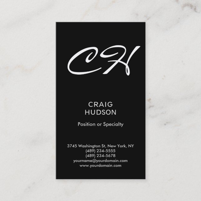 Black Chic Monogram Professional Business Card (Front)