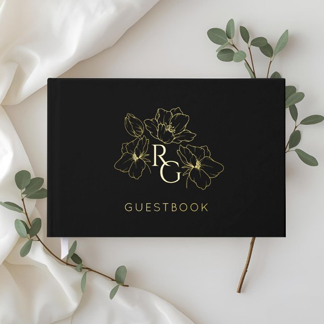 Black | Chic Monogram Wedding Guest Book (Creator Uploaded)
