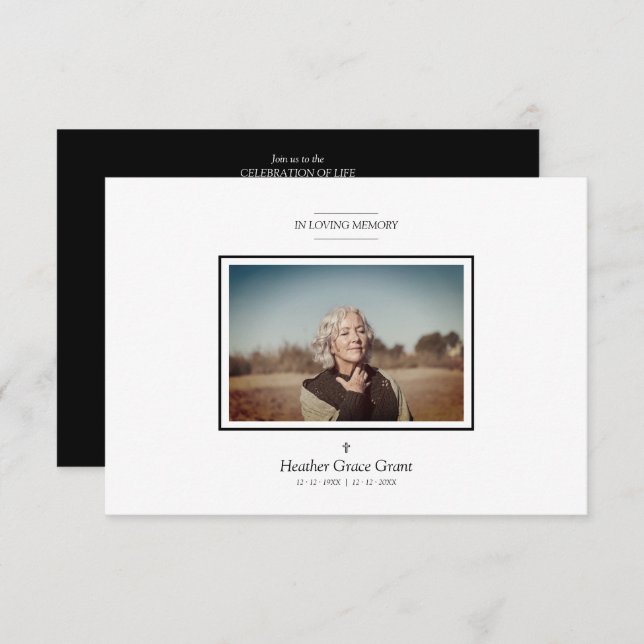 Black Chic Sophisticated Minimalist Photo Funeral (Front/Back)