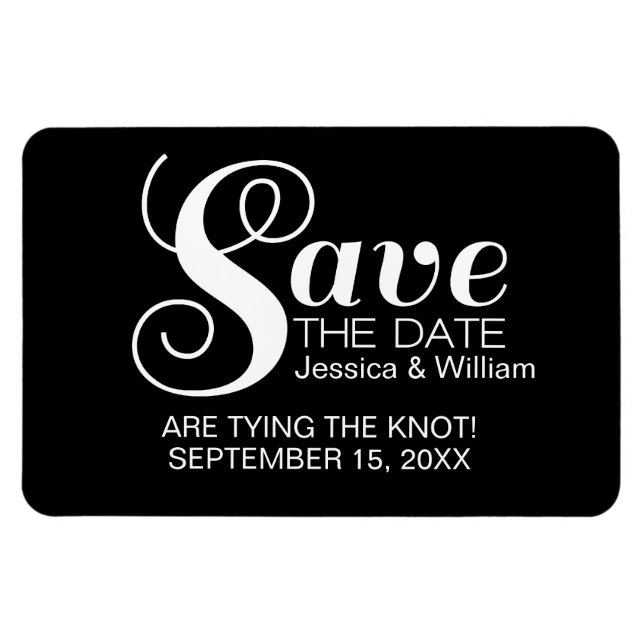 Black Chic Typography Save the Date Magnet (Horizontal)