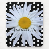 Black Chic White Polka Dots Daisy Custom