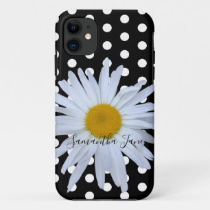 Black Chic White Polka Dots Fun Daisy Custom Case-Mate iPhone Case
