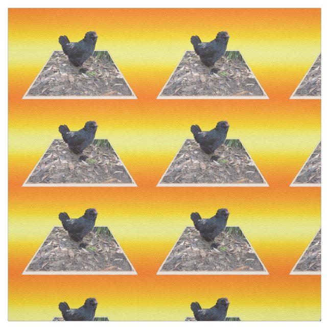 Black Chicken On Golden Yellow, Fabric (Swatch)