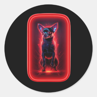 Black Chihuahua Dances Amidst Neon Red Light Classic Round Sticker
