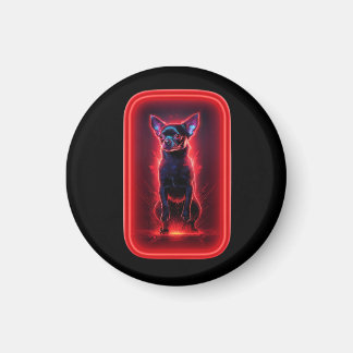 Black Chihuahua Dances Amidst Neon Red Light Magnet