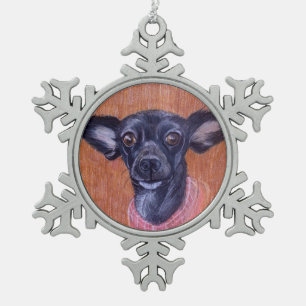 Black Chihuahua Ornament- Ohio artist Carol Zeock Snowflake Pewter Christmas Ornament