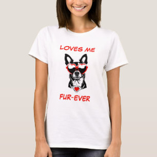 Black Chihuahua Red Heart Heart-Shaped Sunglasses T-Shirt