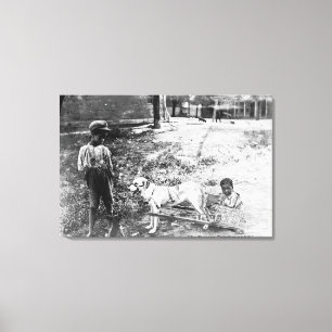 Black Children with Dog Drawn Cart Photograph Canvas Print