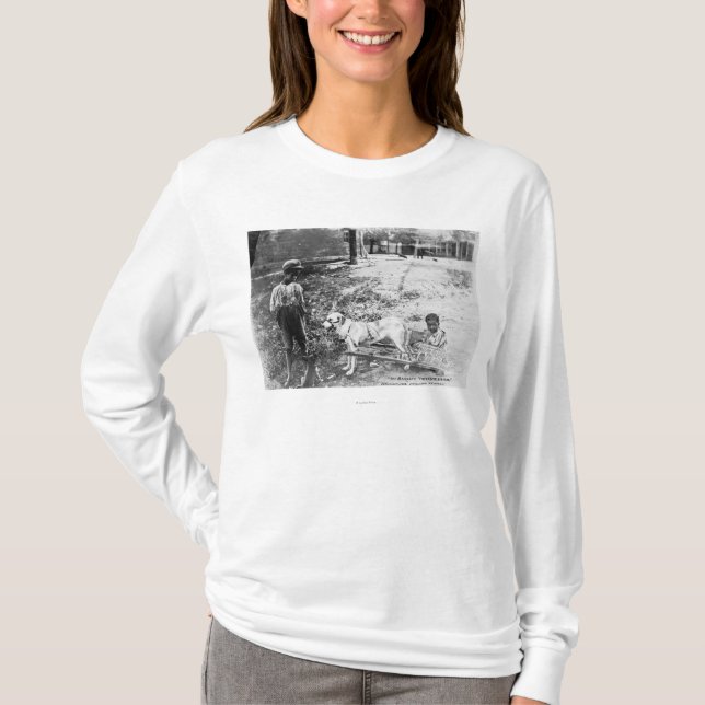 Black Children with Dog Drawn Cart Photograph T-Shirt (Front)