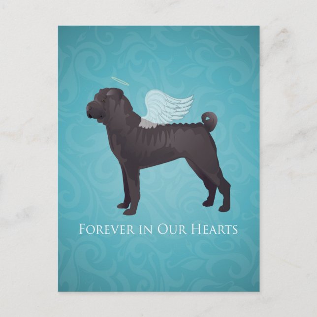 Black Chinese Shar Pei Pet Memorial and Sympathy Postcard (Front)