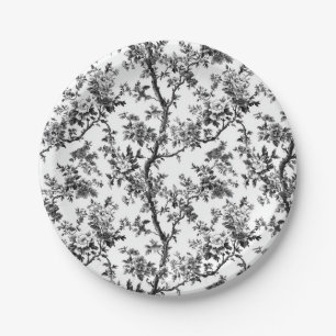 Black Chinoiserie Floral Branch Garden Party 7 Inc Paper Plate