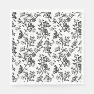 Black Chinoiserie Floral Garden Party Paper Napkin