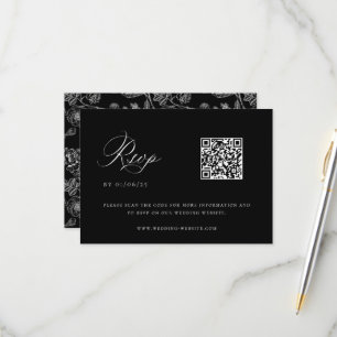 Black Chinoiserie Wedding QR Code RSVP Card