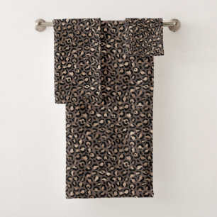 Black Chocolate Brown Bronze Leopard Print        Bath Towel Set
