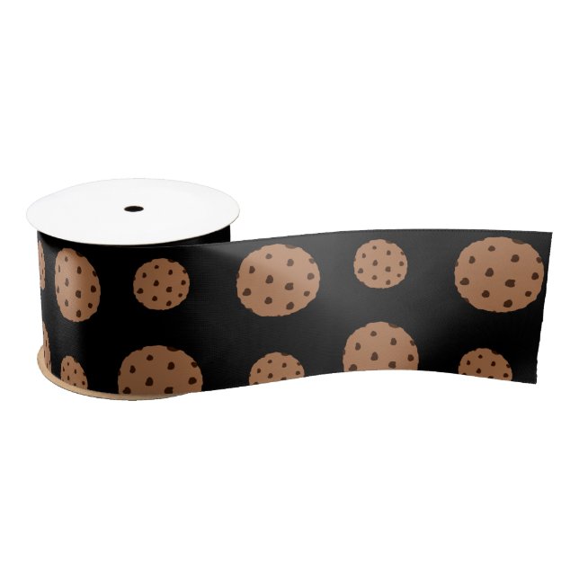 Black chocolate chip cookies pattern satin ribbon (Spool)