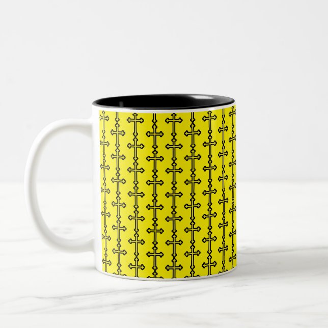 Black Christian cross Two-Tone Coffee Mug (Left)