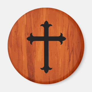 Black Christian Holy Cross in Wooden Magnet