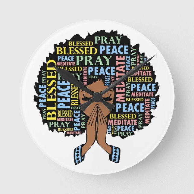 Black Christian Woman Melanin Women Pray Round Clock (Front)
