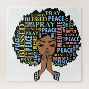 Black Christian woman praying melanin women pray Jigsaw Puzzle