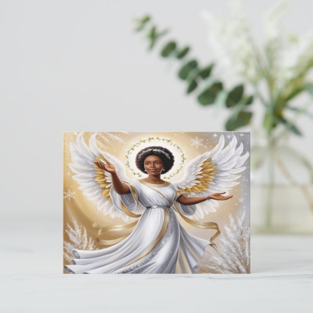 Black Christmas Angel in Gold Postcard (Standing Front)