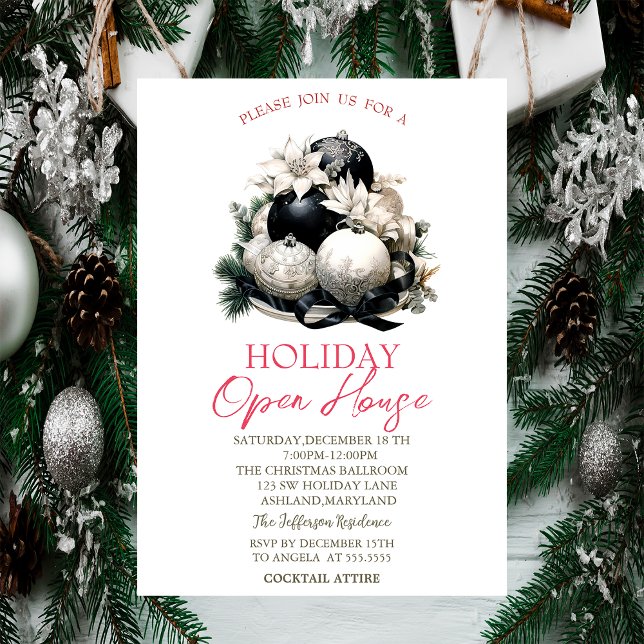 Black Christmas Balls Holiday Open House  Invitation (Creator Uploaded)