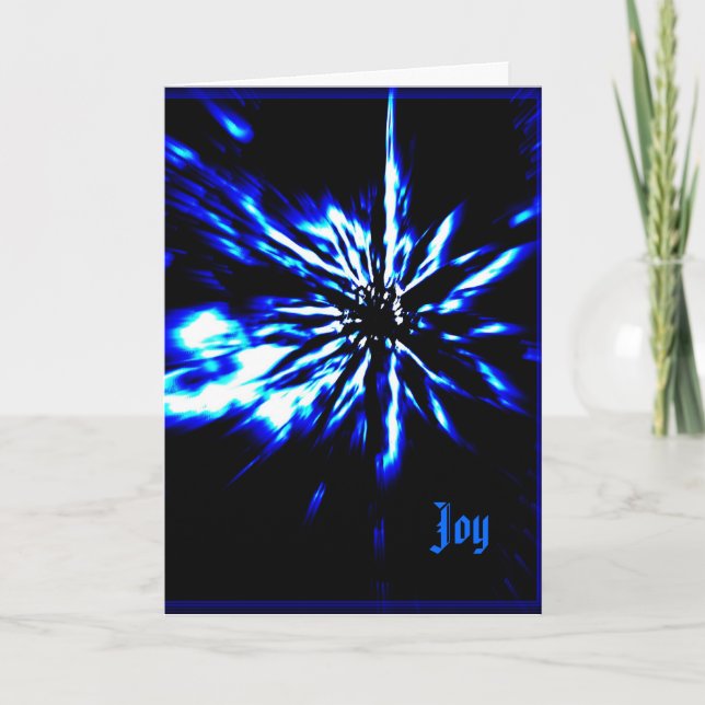 Black Christmas card bright blue & white star (Front)
