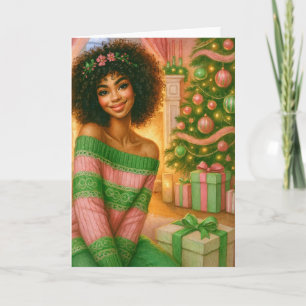 Black Christmas Card Pink and Green Card