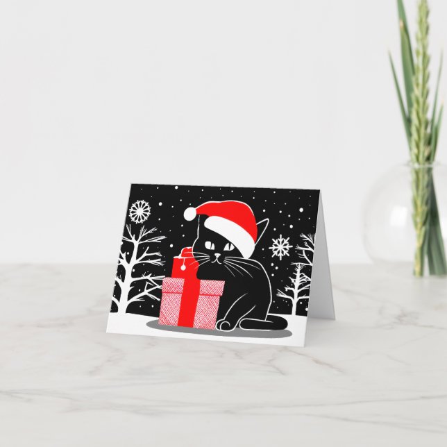 Black Christmas Cat Holiday Card (Front)