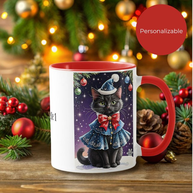 Black Christmas Cat in Blue Cape Mug (Creator Uploaded)