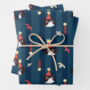 Black Christmas Cat Wrapping Paper Sheet