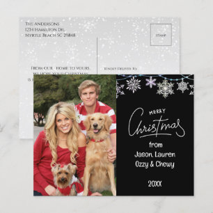 Black Christmas Family Photo Pets Message Holiday Postcard