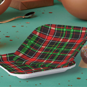 Black Christmas Flannel Plaid Tartan Design Paper Plate