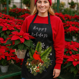 Black Christmas Holiday Greenery Apron