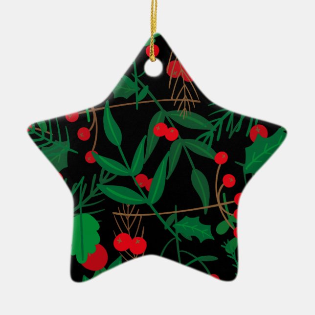 black christmas holly ceramic tree decoration (Front)