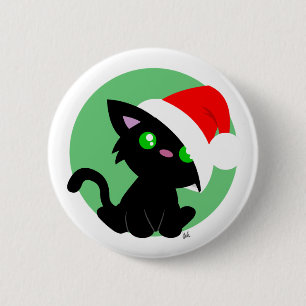 Black Christmas Kitty Button