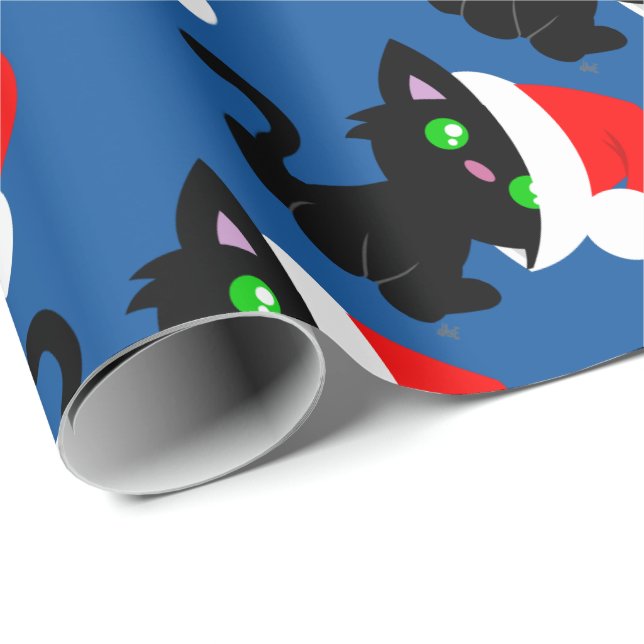 Black Christmas Kitty Wrapping Paper (Roll Corner)