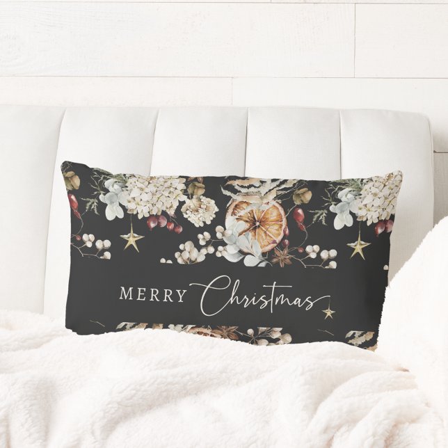 Black Christmas Lumbar Cushion (Black Rustic Boho Merry Christmas Lumbar Pillow
)