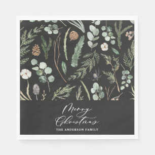 black Christmas minimal botanical Napkin