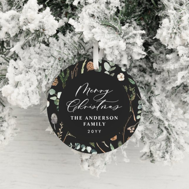 Black Christmas minimal elegant botanical photo Ceramic Tree Decoration (Creator Uploaded)