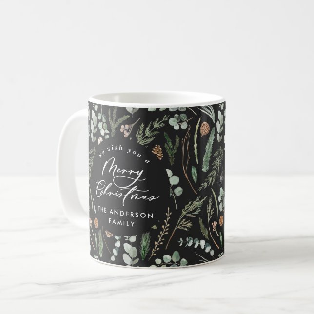 Black Christmas minimal elegant botanical photo Coffee Mug (Front Left)