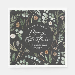 Black Christmas minimal elegant botanical photo Napkin