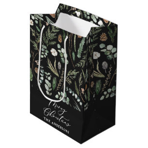 Black Christmas modern minimal botanical Medium Gift Bag
