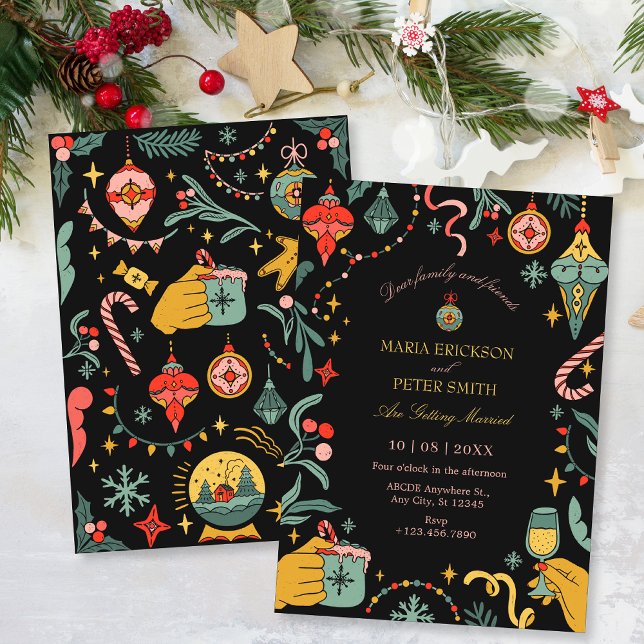 Black Christmas ornaments wedding Invitation (Creator Uploaded)