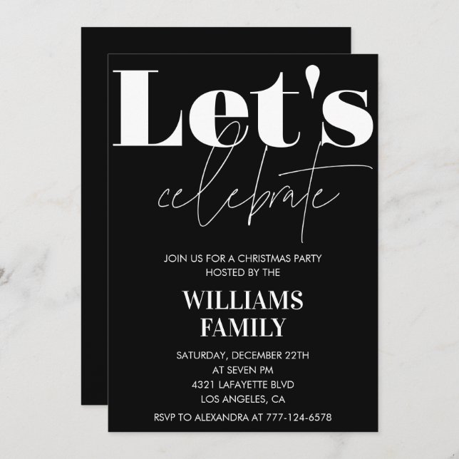 Black Christmas Party  Let's celebrate Invitation (Front/Back)